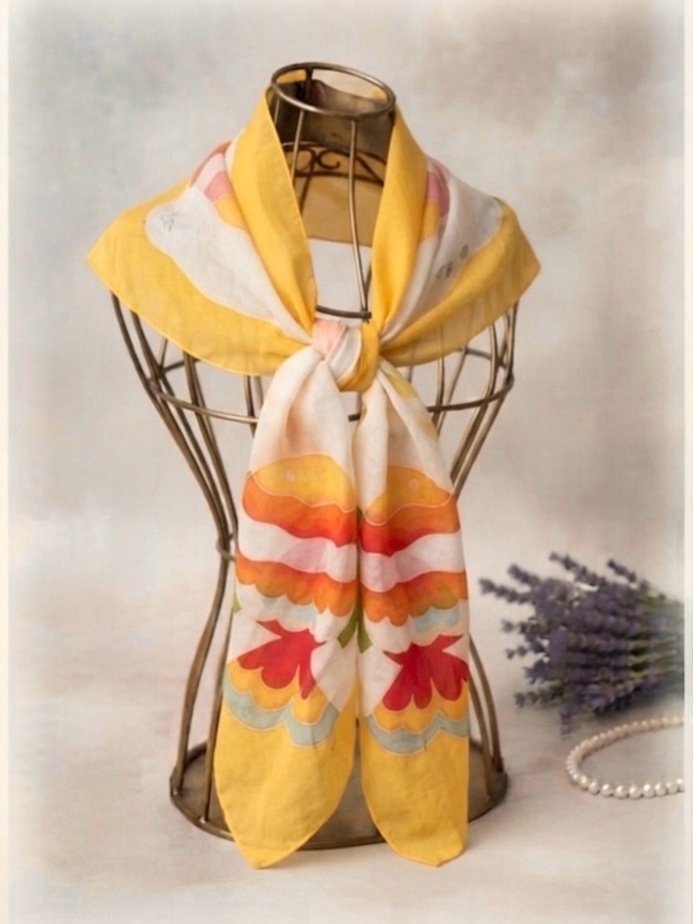 Vibrant Yellow Koi Fish Print Scarf Brazilian Made Summer Accessory